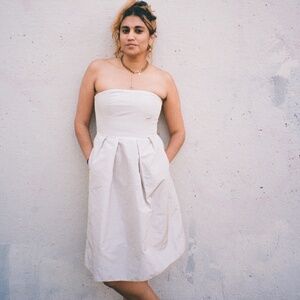 Silver silk J Crew strapless dress